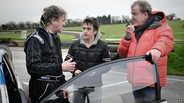 James May, Richard Hammond and Jeremy Clarkson filming Top Gear