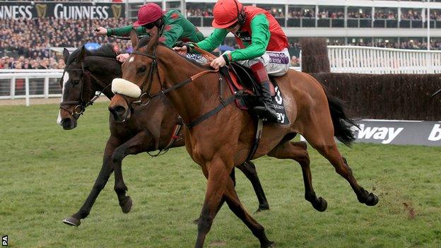 Dodging Bullets wins the Queen Mother Champion Chase at Cheltenham