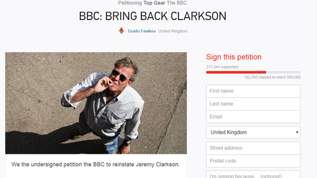 Clarkson petition on Change.org