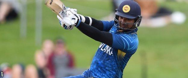 Kumar Sangakkara on his way to 124 against Scotland in Hobart