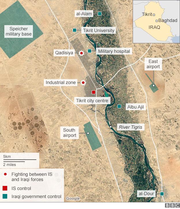 Map showing Iraqi government operation to retake Tikrit (11 March 2015)