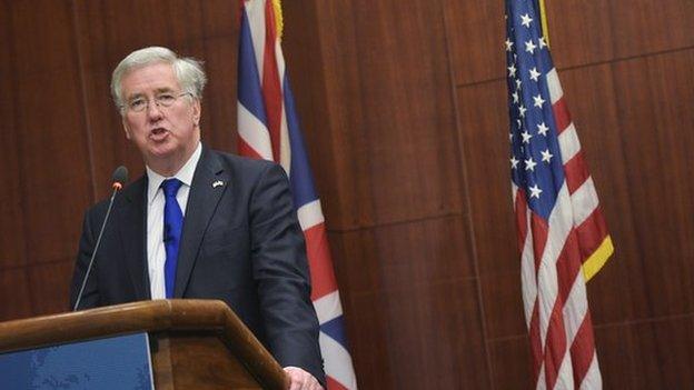 Defence Secretary Michael Fallon speaking in Washington