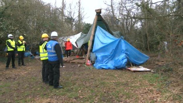 Bristol City Council prepares to remove protesters in the tree-tops at Stapleton Allotments in Bristol