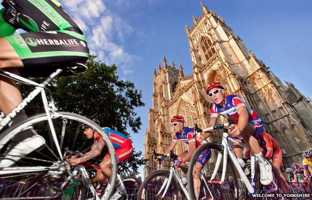 Cyclists outside York Minster