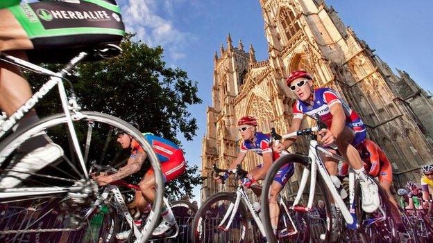 Cyclists outside York Minster