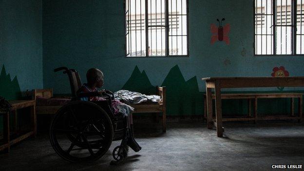 A child in a wheelchair at Noel Orphanage in Rwanda