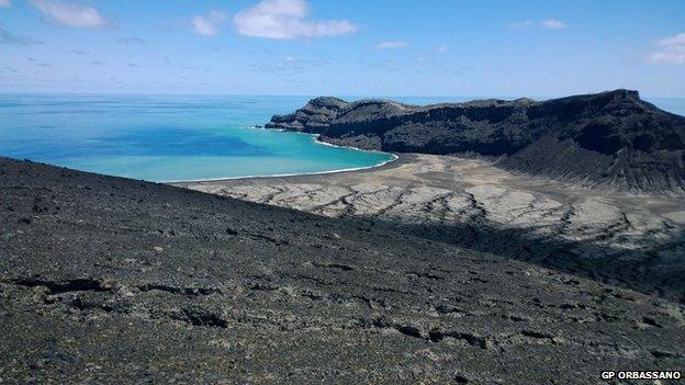 A new volcanic island rising from the Pacific Ocean - March 2015.