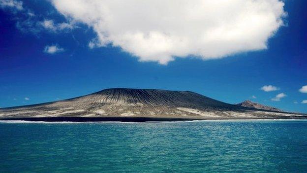 A new volcanic island rising from the Pacific Ocean - March 2015.