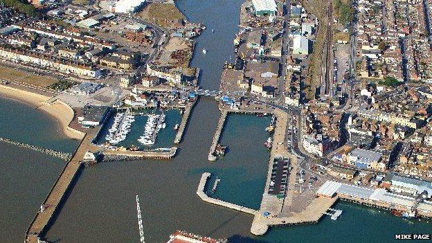 Aerial view of Bascule Bridge, Lowestoft