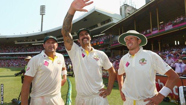 Australia pacemen Ryan Harris, Mitchell Johnson and Peter Siddle