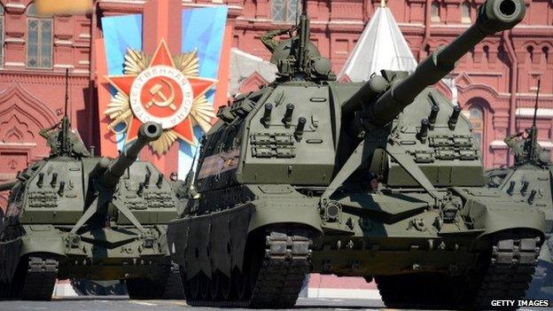 Russian tanks Victory Day parade in Moscow 2014