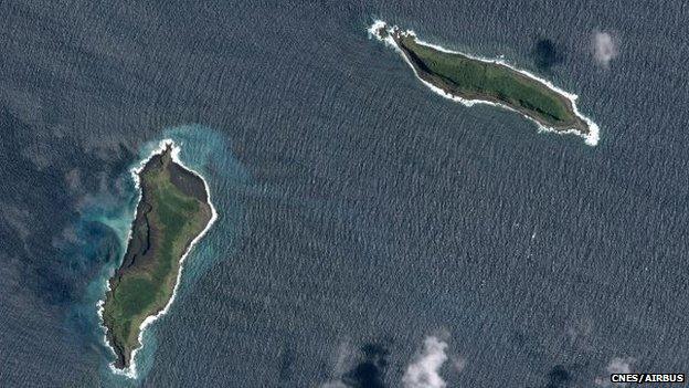 Two islands of Hunga Tonga by satellite