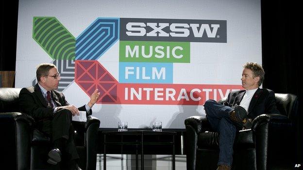 Senator Rand Paul on stage with Evan Smith at South by Southwest in Austin