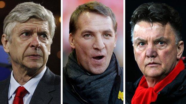 Arsenal manager Arsene Wenger, Liverpool boss Brendan Rodgers and Manchester United manager Louis van Gaal