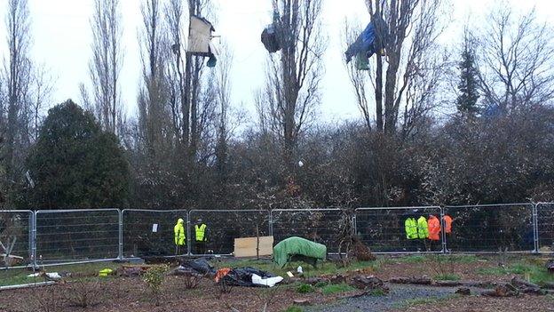 "Security specialists" removing tree-top protesters at Stapleton Allotments