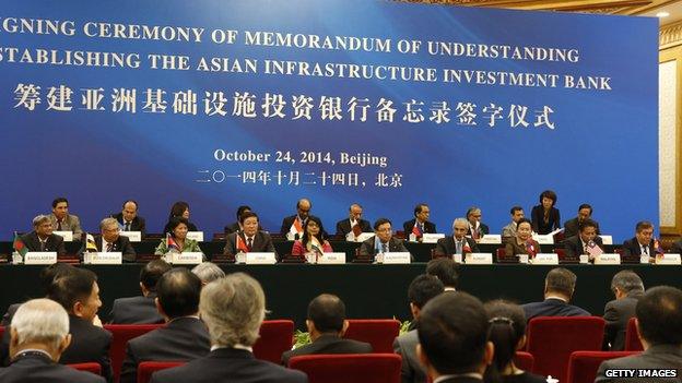 Representatives of Asian nations attend the signing ceremony for the Asian Infrastructure Investment Bank in Beijing