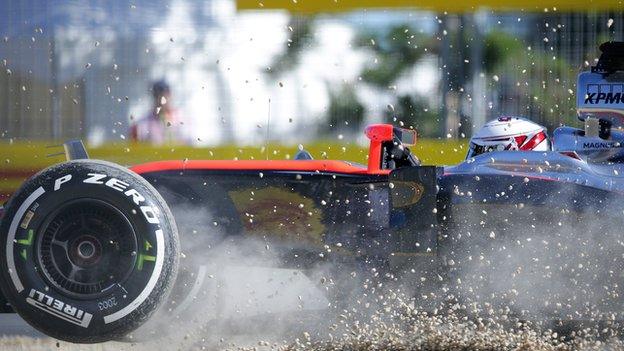 Kevin Magnussen goes off the circuit into the gravel during the second practice session for the Australian Formula One Grand Prix