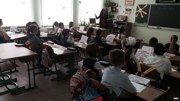 Children at a school in Crimea