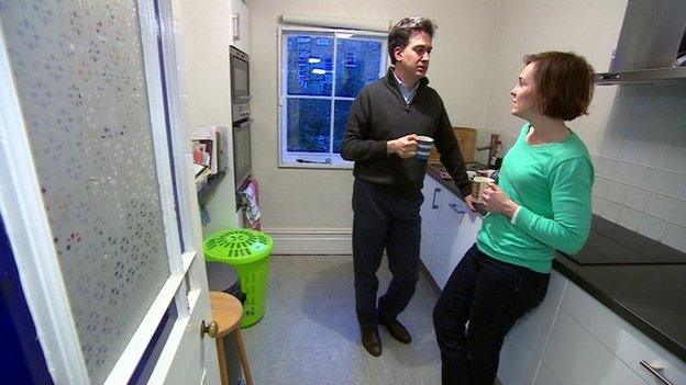 Ed Miliband and his wife, Justine, in the smaller kitchen