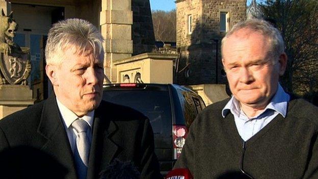 Peter Robinson and Martin McGuinness said they were hopeful of reaching agreement but said there was still much work to do