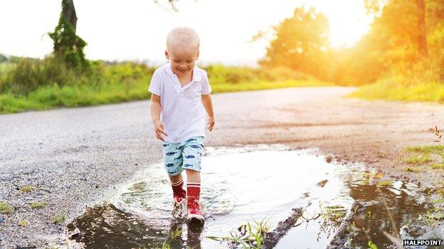 Child in puddle