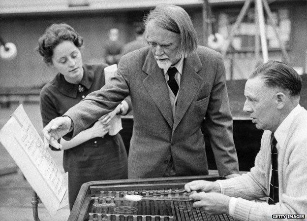 Zoltan Kodaly, his wife Sarolta and a cimbalom player, rehearsing the Harry Janos suite