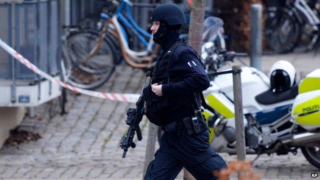 Armed policeman near scene of Copenhagen attack