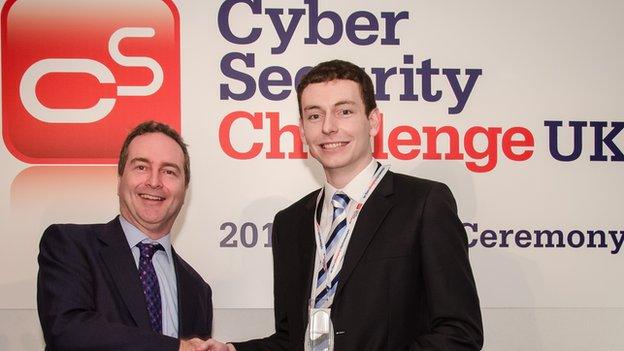 Adam Tonks, winner of the cyber security challenge UK 2015, receiving his award