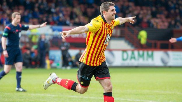 Kris Doolan celebrates after he headed Partick Thistle into an early lead.