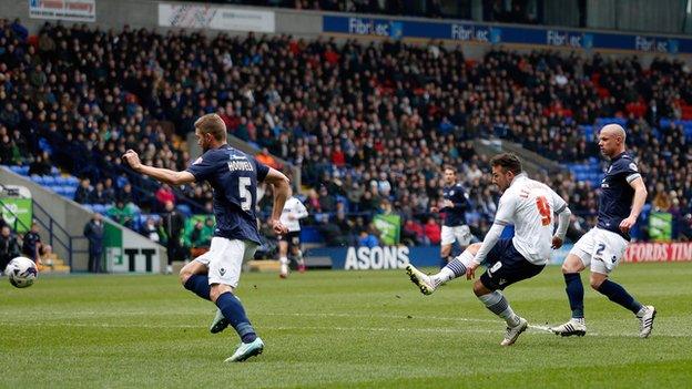 Adam Le Fondre nets Bolton's first goal against Millwall