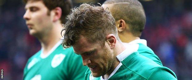 Jamie Heaslip shows his disappointment after Ireland's defeat in Cardiff