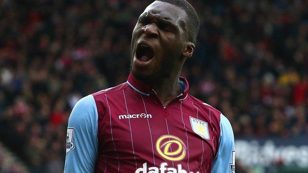 Christian Benteke celebrates scoring for Aston Villa against Sunderland