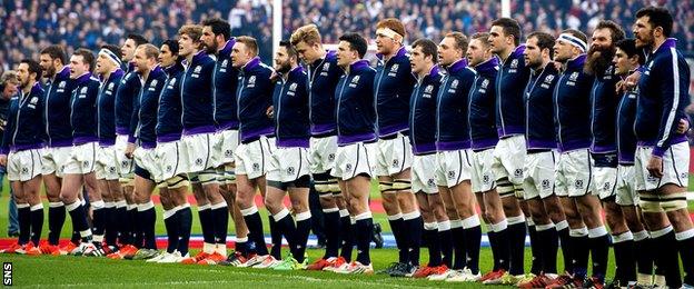 The Scotland team line up at Twickenham