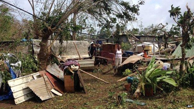 A damaged home in Seaside, near the Vanuatu capital of Port Vila, on Saturday (image handout from Australian Red Cross)