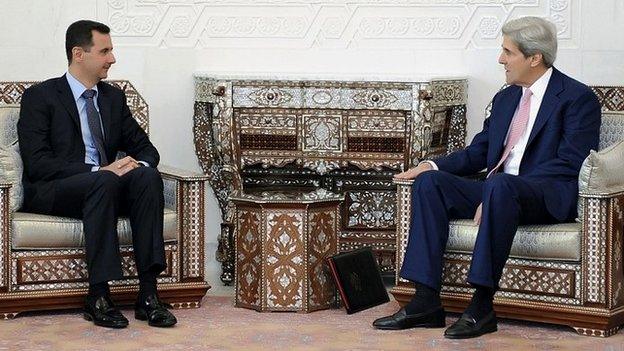 Syrian President Bashar al-Assad meets with US Secretary of State John Kerry in Damascus, Syria - 1 April 2010