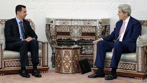 Syrian President Bashar al-Assad meets with US Secretary of State John Kerry in Damascus, Syria - 1 April 2010