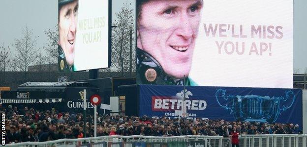 A good luck message to AP McCoy at Cheltenham racecourse