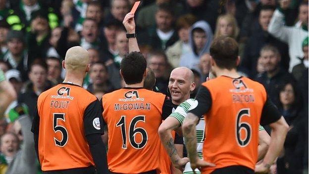 Dundee United captain Sean Dillon was sent off in the second half.