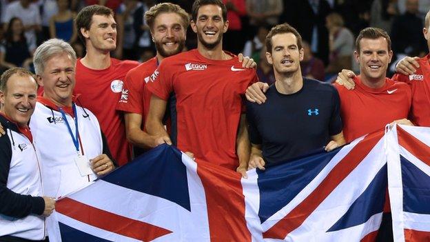 Great Britain celebrate beating the United States in Glasgow