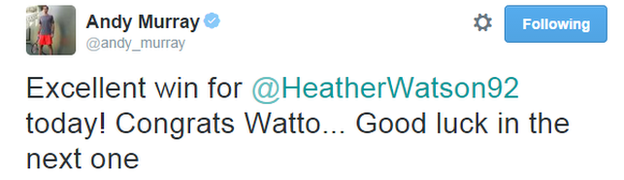 Andy Murray's tweet to Heather Watson