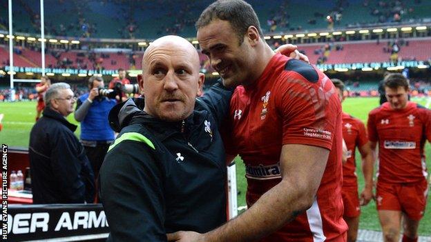 Shaun Edwards with Jamie Roberts after Wales' 23-16 win over Ireland.