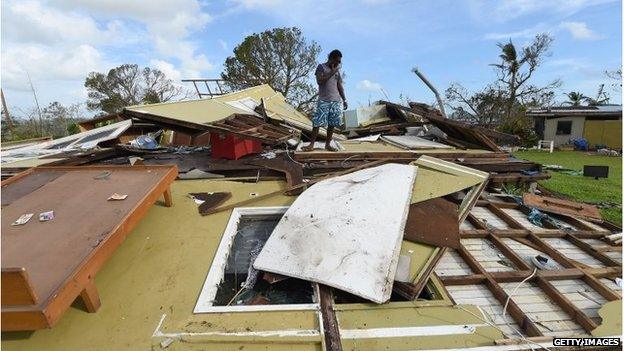 Flattened house in Port Vila, Vanuatu (16 March 2015)