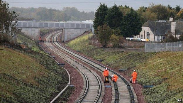 Railway engineers on a track