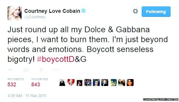 Courtney Love's anti D&G tweet