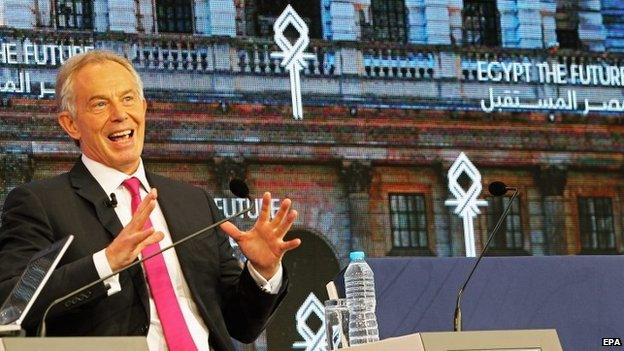 Tony Blair at an economic development conference in Egypt