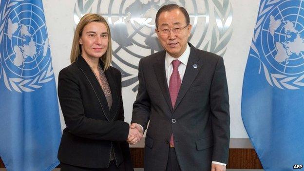 EU foreign policy chief Federica Mogherini (left) and UN secretary general Ban Ki-Moon