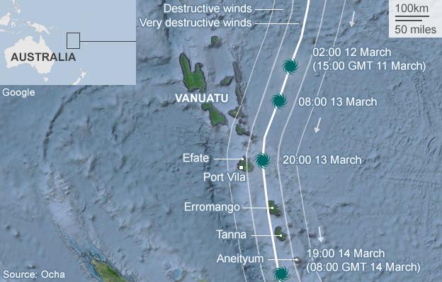 Cyclone Pam's path