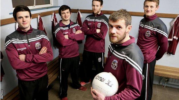 Slaughtneil players Karl McKaigue, Cormac O'Doherty, Anton McMullan, Francis McEldowney and Brendan Rodgers prepare for the All-Ireland final