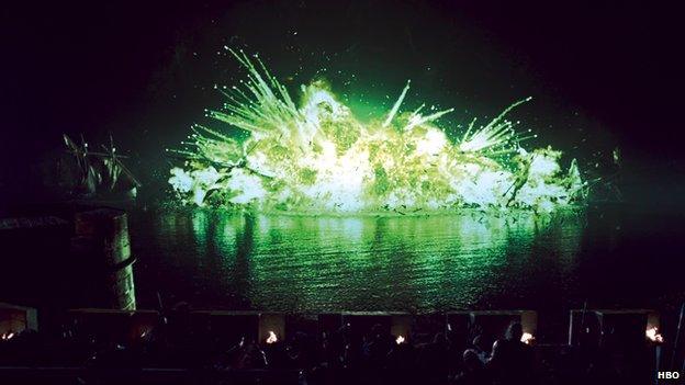 Wildfire burning on water at the Battle of Blackwater Bay