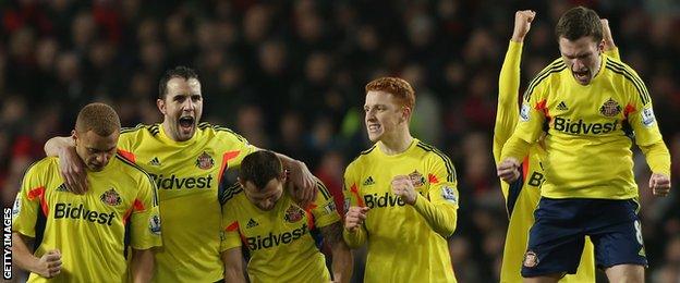 Sunderland celebrate victory over Manchester United in the Capital One Cup semi-final